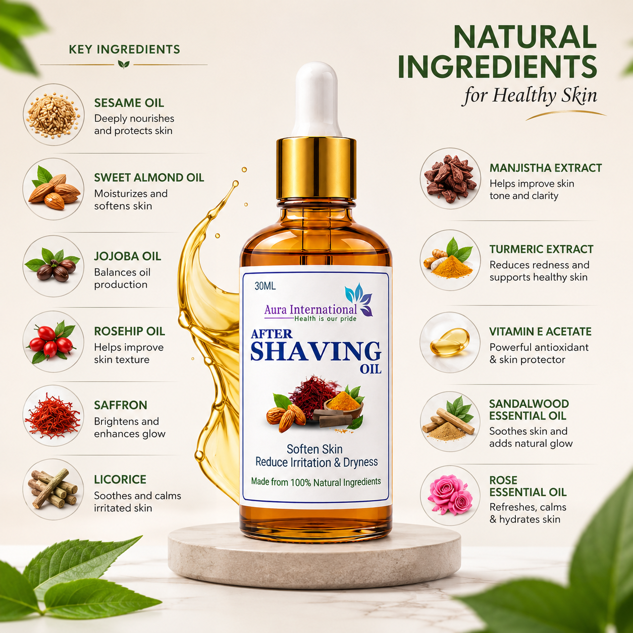 Aura International After Shaving Oil – Nourish, Soothe & Protect Your Skin - 30ml - Image 3